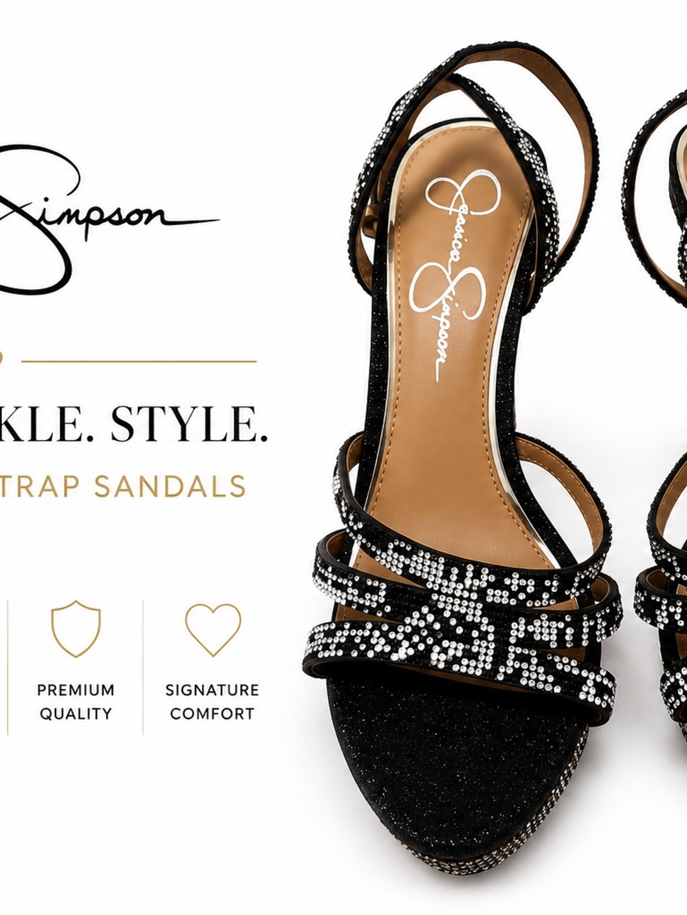 Jessica Simpson Black Crystal Strappy Heels